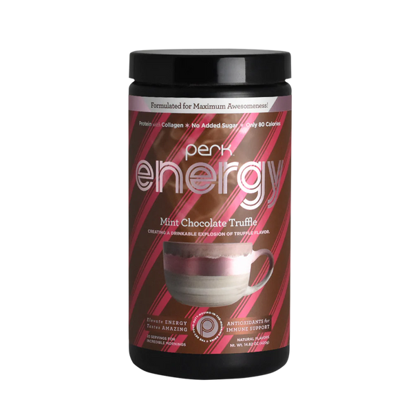 perk energy caffeinated hot chocolate morning drink.