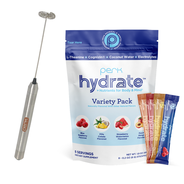 Perk Hydrate (sample packs + frother)